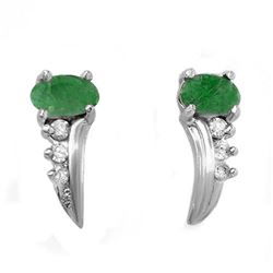 0.60 CTW Emerald & Diamond Earrings 18K White Gold - REF-23N3Y - 13744