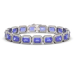 25.36 CTW Tanzanite & Diamond Halo Bracelet 10K White Gold - REF-606F8N - 41387