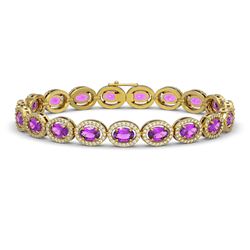 13.11 CTW Amethyst & Diamond Halo Bracelet 10K Yellow Gold - REF-229Y3K - 40492