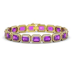 22.81 CTW Amethyst & Diamond Halo Bracelet 10K Yellow Gold - REF-302X9T - 41419