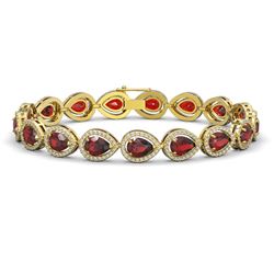 17.44 CTW Garnet & Diamond Halo Bracelet 10K Yellow Gold - REF-272X2T - 41137