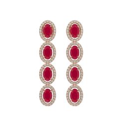 6.47 CTW Ruby & Diamond Halo Earrings 10K Rose Gold - REF-114M2H - 40506