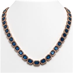 56.69 CTW London Topaz & Diamond Halo Necklace 10K Rose Gold - REF-700X8T - 41367