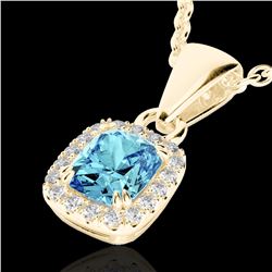 1.25 CTW Sky Blue Topaz & Micro VS/SI Diamond Halo Necklace 10K Yellow Gold - REF-27K3W - 22894