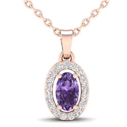 0.36 CTW Amethyst & Micro Pave VS/SI Diamond Necklace Halo 14K Rose Gold - REF-24K4W - 21310