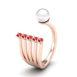 0.75 CTW Red Sapphire & White Pearl Designer Ring 14K Rose Gold - REF-27W3F - 20858