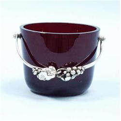 A Scandinavian ruby crystal ice bucket with g...