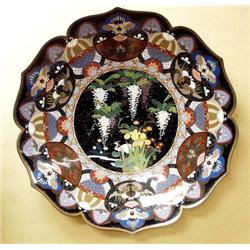 A large antique Japanese circular cloisonne w...