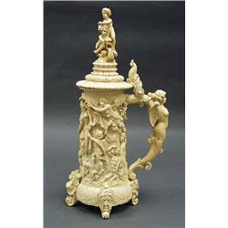 A magnificent antique German ivory tankard. T...