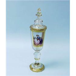 An antique Bohemian overlay glass covered cup...