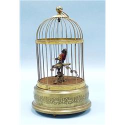 A 19th century German bronze singing bird cag...