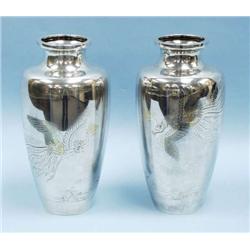 A pair of antique Japanese silvered bronze va...