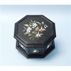 An antique Italian pietra dura inlaid ebonize...
