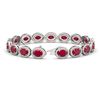 Image 2 : 22.89 CTW Ruby & Diamond Halo Bracelet 10K White Gold - REF-291X5T - 40604