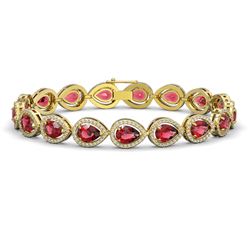 16.93 CTW Tourmaline & Diamond Halo Bracelet 10K Yellow Gold - REF-340M4H - 41110