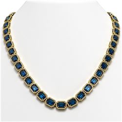 56.69 CTW London Topaz & Diamond Halo Necklace 10K Yellow Gold - REF-700T8M - 41368