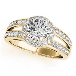 1.6 CTW Certified VS/SI Diamond Solitaire Halo Ring 18K Yellow Gold - REF-415N3Y - 26906