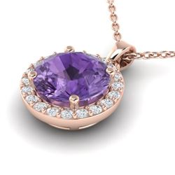 2 CTW Amethyst & Halo VS/SI Diamond Micro Pave Necklace 14K Rose Gold - REF-34N2Y - 21548