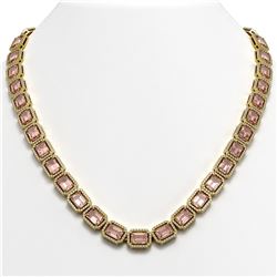 50.99 CTW Morganite & Diamond Halo Necklace 10K Yellow Gold - REF-1273A5X - 41344