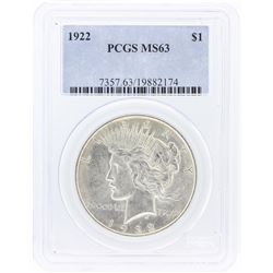 1922 PCGS MS63 Peace Silver Dollar