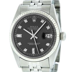 Mens Rolex Stainless Steel Dark Rhodium Diamond And White Gold Fluted Datejust W