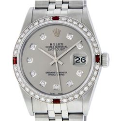 Gents Rolex Stainless Steel Slate Grey Diamond and Ruby DateJust Wristwatch