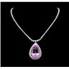 Image 2 : 14KT White Gold 80.08 ctw Kunzite and Diamond Pendant With Chain