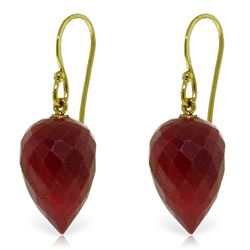 Genuine 26.1 ctw Ruby Earrings Jewelry 14KT Yellow Gold - REF-25T8A