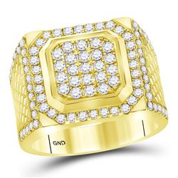 2 CTW Mens Diamond Square Cluster Ring 14KT Yellow Gold - REF-209W9K