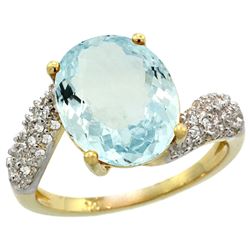 Natural 6.45 ctw aquamarine & Diamond Engagement Ring 14K Yellow Gold - REF-85M4H