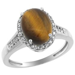 Natural 2.49 ctw Tiger-eye & Diamond Engagement Ring 14K White Gold - REF-39W7K