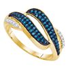 Image 1 : 0.33 CTW Blue Color Diamond Bypass Double Row Ring 10KT Yellow Gold - REF-19W4K