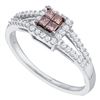 Image 1 : 0.33 CTW Princess Cognac-brown Color Diamond Split-shank Ring 14KT White Gold - REF-38W9K