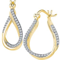 0.50 CTW Diamond Oval Hoop Earrings 10KT Yellow Gold - REF-52Y4X