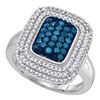 Image 1 : 0.75 CTW Blue Color Diamond Rectangle Cluster Ring 10KT White Gold - REF-52X4Y