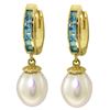 Genuine 9.3 ctw Blue Topaz & Pearl Earrings Jewelry 14KT Yellow Gold - REF-44N4R
