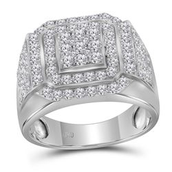 2.5 CTW Mens Diamond Square Cluster Ring 10KT White Gold - REF-176F2N