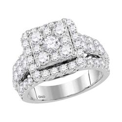 3.02 CTW Diamond Square Cluster Bridal Engagement Ring 14KT White Gold - REF-274F4N