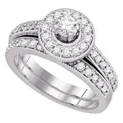 1 CTW Diamond Halo Bridal Engagement Ring 14KT White Gold - REF-104F9N