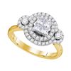 Image 1 : 0.82 CTW Princess Diamond Circle Cluster Bridal Engagement Ring 14KT Yellow Gold - REF-108M2H