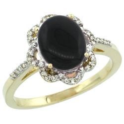 Natural 1.89 ctw Onyx & Diamond Engagement Ring 10K Yellow Gold - REF-27N3G