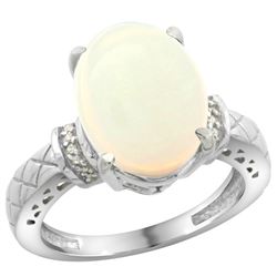 Natural 5.53 ctw Opal & Diamond Engagement Ring 10K White Gold - REF-46K8R