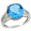 Natural 5.34 ctw Swiss-blue-topaz & Diamond Engagement Ring 10K White Gold - REF-35Z4Y