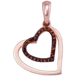 0.10 CTW Red Color Diamond Heart Love Pendant 10KT Rose Gold - REF-12N2F