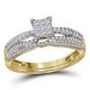 Image 1 : 0.50 CTW Princess Diamond Cluster Bridal Engagement Ring 14KT Yellow Gold - REF-52H4M
