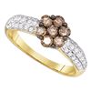Image 1 : 0.92 CTW Cognac-brown Color Diamond Flower Cluster Ring 10KT Yellow Gold - REF-47K9W