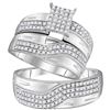 Image 1 : 0.75 CTW His & Hers Diamond Cluster Matching Bridal Ring 10KT White Gold - REF-52X4Y