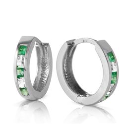 Genuine 1.26 ctw Emerald & White Topaz Earrings Jewelry 14KT White Gold - REF-43W4Y