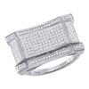 Image 1 : 0.50 CTW Mens Pave-set Diamond Concave Rectangle Cluster Ring 10KT White Gold - REF-71W9K