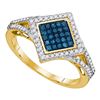 Image 1 : 0.33 CTW Blue Color Diamond Diagonal Square Cluster Ring 10KT Yellow Gold - REF-25N4F